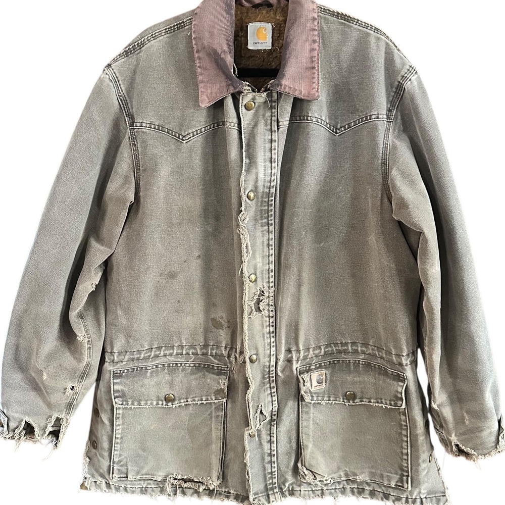 Carhartt Mens Thrashed Vintage Utility Denim Workwear Jacket
